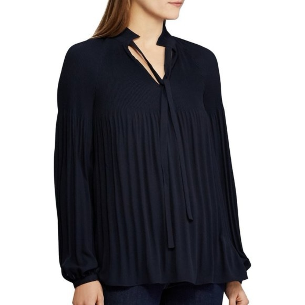 Lauren Ralph Lauren Women's Pleated Tie-Front Top Blouse Black